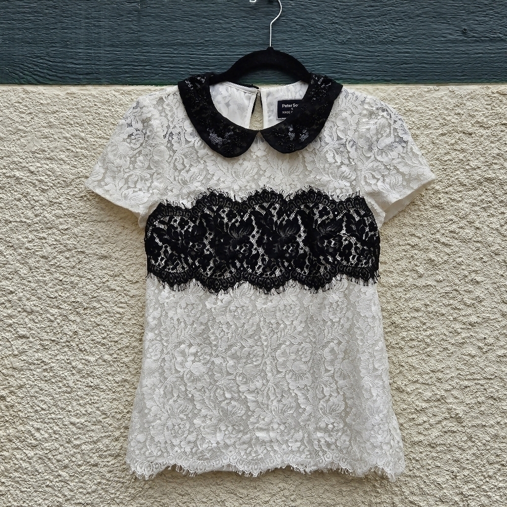 Anthropologie Peter Som x Made In Kind lace shirt with beaded peter pan collar 2